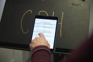 close up of sheet music on an ipad